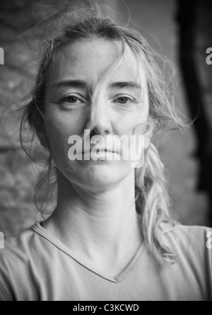 Portrait of a middle aged woman outside in front of a rock wall, Vantage, Washington, USA. Stock Photo