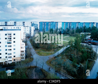 View of city and road, elevated view Stock Photo