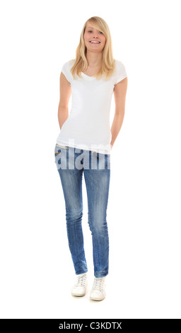 Isolated young casual girl standing Stock Photo - Alamy