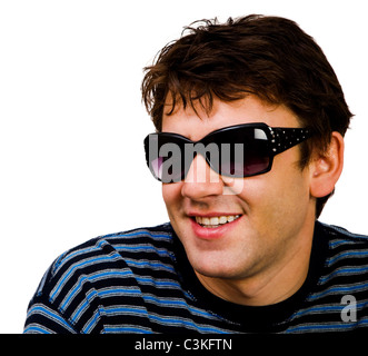 Handsome young man smiling and posing isolated over white Stock Photo