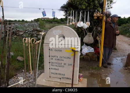 Souvenir stall on the pilgrimage route, Camino de Santiago, Northern Spain Stock Photo