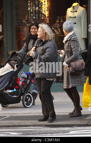 Naomi Watts out walking in SoHo with her mother, Miv Watts, her son, Samuel, and his nanny. New York City, USA - 01.12.09 Stock Photo