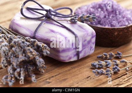 Homemade lavender soaps. Violet and white color handmade soap bars