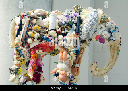 Sculptor Anthony Heywood's sculpture 'Earth Elephant' made from recycled objects. Stock Photo