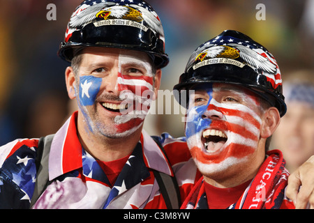 USA supporters react after the United States defeated Algeria on a dramatic late goal in a 2010 FIFA World Cup Group C match. Stock Photo
