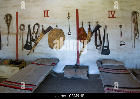 Soldier quarters exhibit, La Purisma Mission State Historical Park, near Lompoc, Santa Barbara County, California Stock Photo