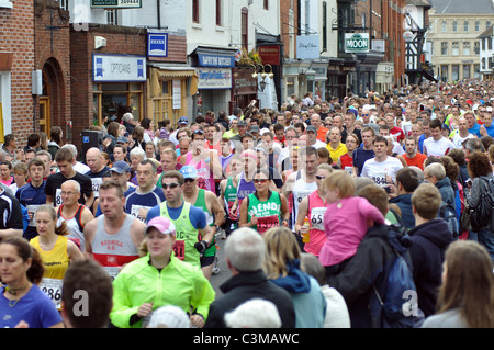 Mass of runners at the start of the Shakespeare Marathon and Half Marathon race Stock Photo