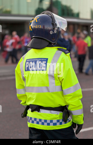 Riot policeman outside football stadium in England Stock Photo