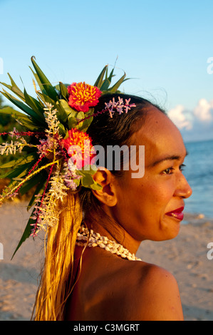 Beautiful Polynesian Fire Dancer performing at the Shangri la Resort ,Coral Coast ,Viti Levu Island, Fiji Stock Photo