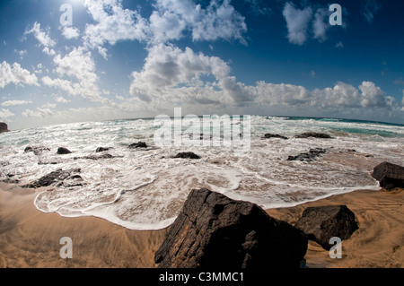 sea water crashing over rocks Fuerteventura Canary Islands Stock Photo