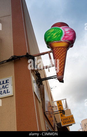 Ice cream sign on the wall outside cafe Fuerteventura Canary Islands Stock Photo