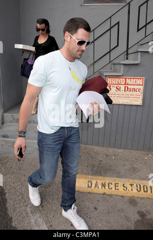 Debi Mazar and Maksim Chmerkovskiy Contestants outside a rehearsal studio preparing for 'Dancing with the Stars' Los Angeles, Stock Photo