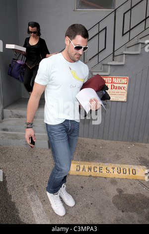 Debi Mazar and Maksim Chmerkovskiy Contestants outside a rehearsal studio preparing for 'Dancing with the Stars' Los Angeles, Stock Photo