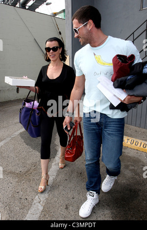 Debi Mazar and Maksim Chmerkovskiy Contestants outside a rehearsal studio preparing for 'Dancing with the Stars' Los Angeles, Stock Photo