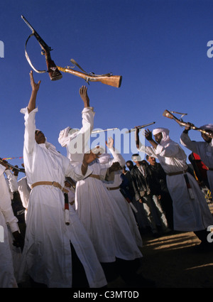 Algeria near Tamanrasset Sahara desert The 'TAFSIT' or springfestival People from Gaoura valley dancing Stock Photo
