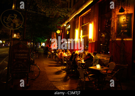 Customers dine outside at a restaurant in Leipzig Saxony Eastern Germany Stock Photo