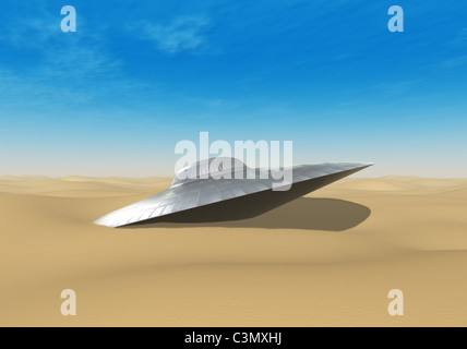 UFO crashed in the desert Stock Photo