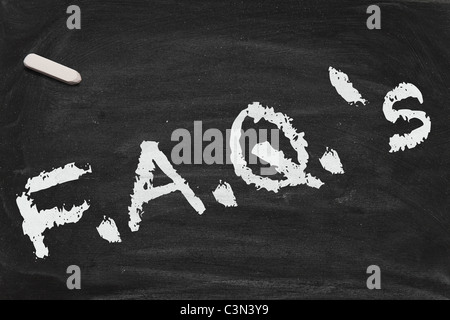 High resolution black chalkboard image with FAQ letters. Conceptual illustration for frequently asked questions. Stock Photo