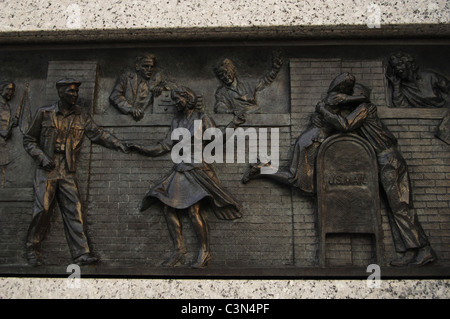 National World War II Memorial. Relief depicting the homecoming of the victorious soldiers. Washington D.C. United States. Stock Photo