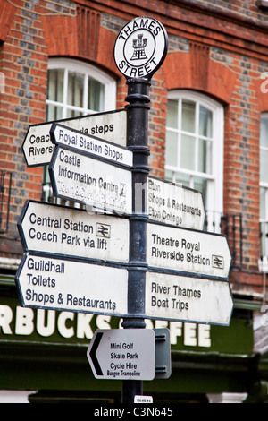 A signpost showing the way to various tourist attractions in Windsor, Berkshire, England, UK