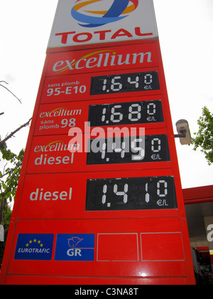 Paris, France, Petrol Prices Sign Outside Total Gas Station, station service france Stock Photo