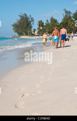 Footprints footsteps in sand Rockley Beach Barbados, Caribbean. Stock Photo