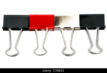 Colorful paper clips in a row isolated over white Stock Photo