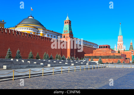 View of the Mausoleum of Lenin and Kremlin wall on Red Square, Moscow, Russia. Stock Photo