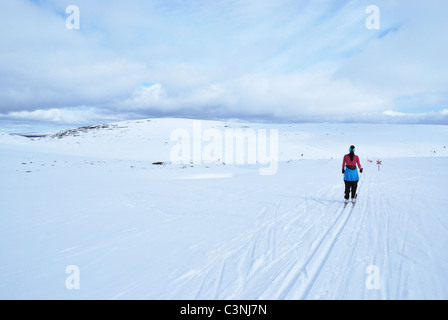 Cross country skiing in UKK National Park, Saariselka, Inari, Finnish Lappland Stock Photo