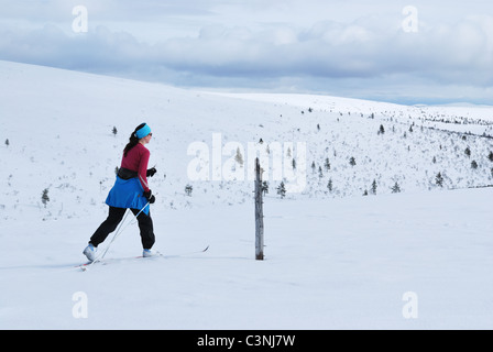 Cross country skiing in UKK National Park, Saariselka, Inari, Finnish Lappland Stock Photo