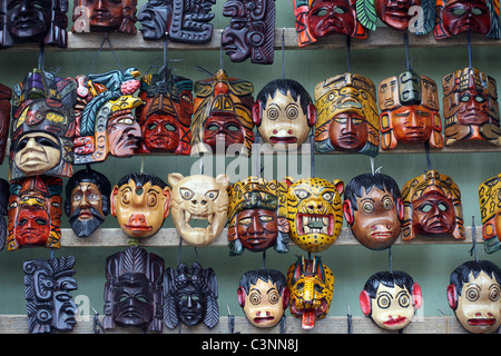 Masks on sale in the central market. Chichicastenango, Quiche, Guatemala, Central America Stock Photo