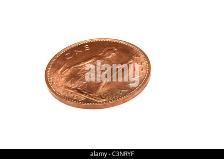 A 1967 old British penny or 1d piece, cut out. Stock Photo