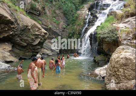 People washing in Rawana Ell falls (Ravana). Stock Photo