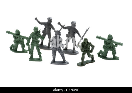 object on white - plastic toy soldiers close up Stock Photo