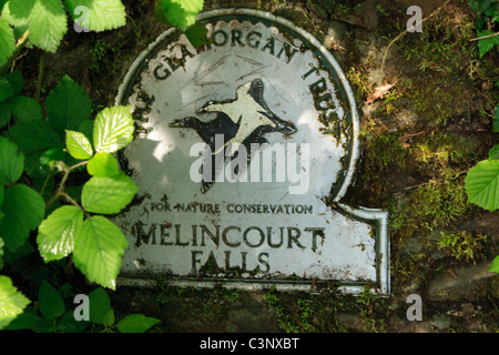 Glamorgan Trust sign at entrance to Melincourt Falls, Neath, South Wales, UK Stock Photo