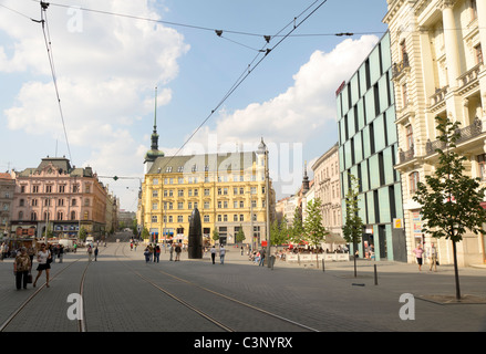 Cobbled main market square Namesti Krale Jiriho z Podebrad Cheb Czech ...