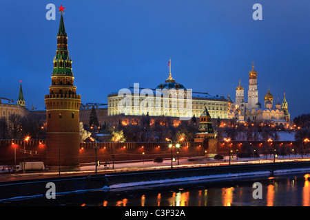 Moscow Kremlin and Moscow river, view from the bridge in the evening. Russia. Stock Photo