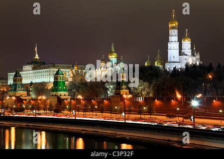 Moscow Kremlin and Moscow river, view from the bridge in the evening. Russia. Stock Photo