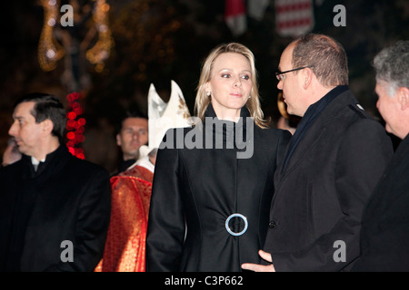 Prince Albert II of Monaco and fiancee Charlene Wittstock attend the burning of the Symbolic Boat, Sainte-Dévote, January 2011 Stock Photo