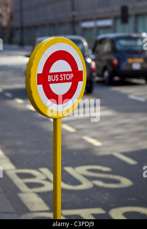 Bus Stop Sign in London, England Stock Photo