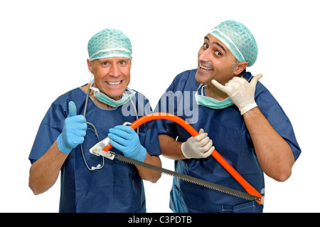 Crazy doctors with tools isolated in white Stock Photo