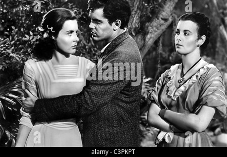 JEAN PETERS, JEFFREY HUNTER, CONSTANCE SMITH, LURE OF THE WILDERNESS, 1952 Stock Photo