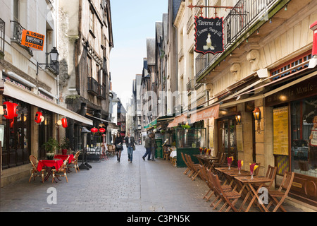 Restaurants on Rue du Grand Marche near Place Plumereau in the old quarter of the city, Tours, Indre et Loire, France Stock Photo