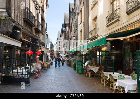 Restaurants on Rue du Grand Marche near Place Plumereau in the old quarter of the city, Tours, Indre et Loire, France Stock Photo