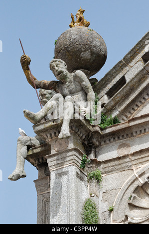 Figures on the roof of Nossa Senhora da Graça church in Evora. Portugal. Europe. Stock Photo