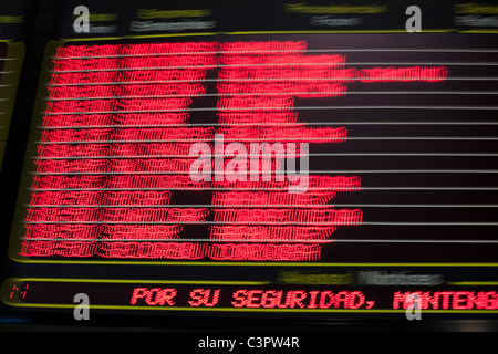 Travel information signal at Estacion Sur de Autobuses, Madrid, Spain. Stock Photo