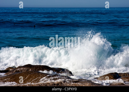 Waves crashing on the shore at Carmel River Beach, California, USA Stock Photo