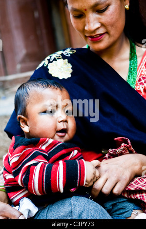 Mother & Child in Bhaktapur, Nepal. Stock Photo