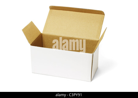 Open white and brown carton box on isolated background Stock Photo