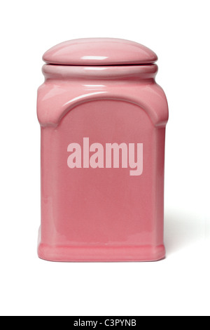 Red ceramic container with lid on white background Stock Photo